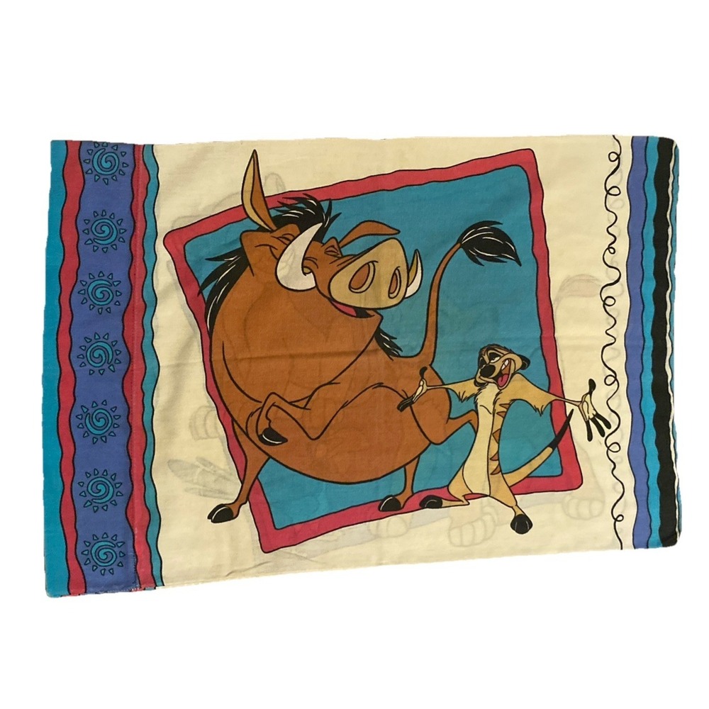 Vintage 90s Disney Lion King Simba Nala Timon Pumbaa Pillow Case Double Sided